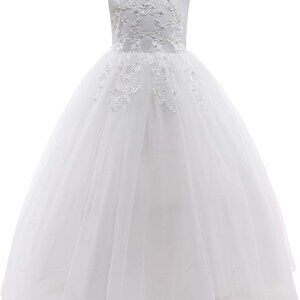 Girls Ivory White Embroidery Tulle Ball Gown